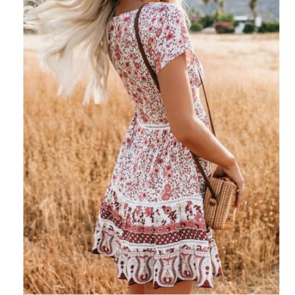 Boho Pink Floral Dress - Picture 2 of 9